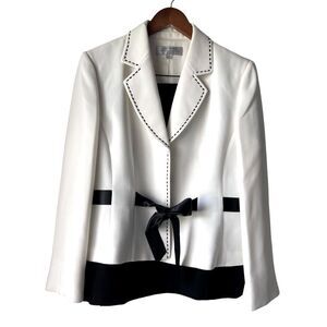 TAHARI ARTHUR S. LEVINE PETITE Business beige and black suit blazer skirt 16P.